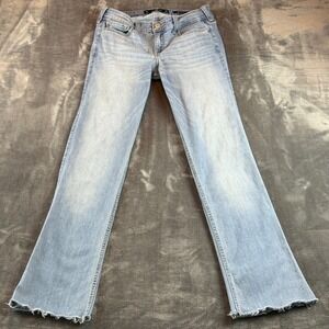 Hollister Low Rise Boot Jeans Womens 9L W29 L34 Light Wash Raw Hem Low Rise